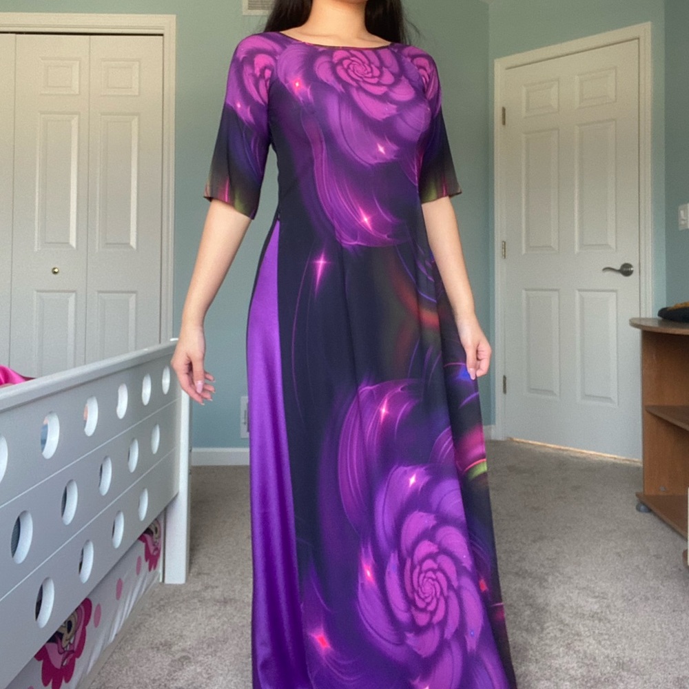 Vietnamese ao dai dress & pants floral formal gown